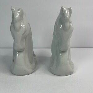 Ceramic Horse Head Bookends White Glossy Pair 7" Cottagecore Minimalist